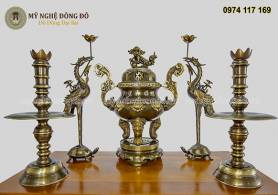 Bộ đỉnh đồng thờ cúng sòi công nghệ khảm 5 chữ bạc cao cấp 